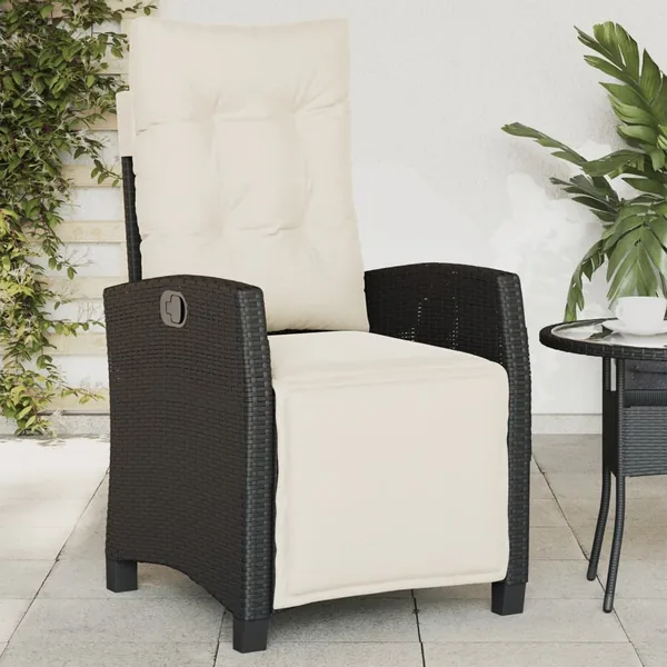 Chaise inclinable de jardin et repose-pied noir résine tressée