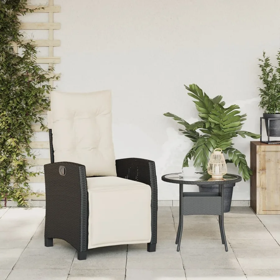 Chaise inclinable de jardin et repose-pied noir résine tressée - 3