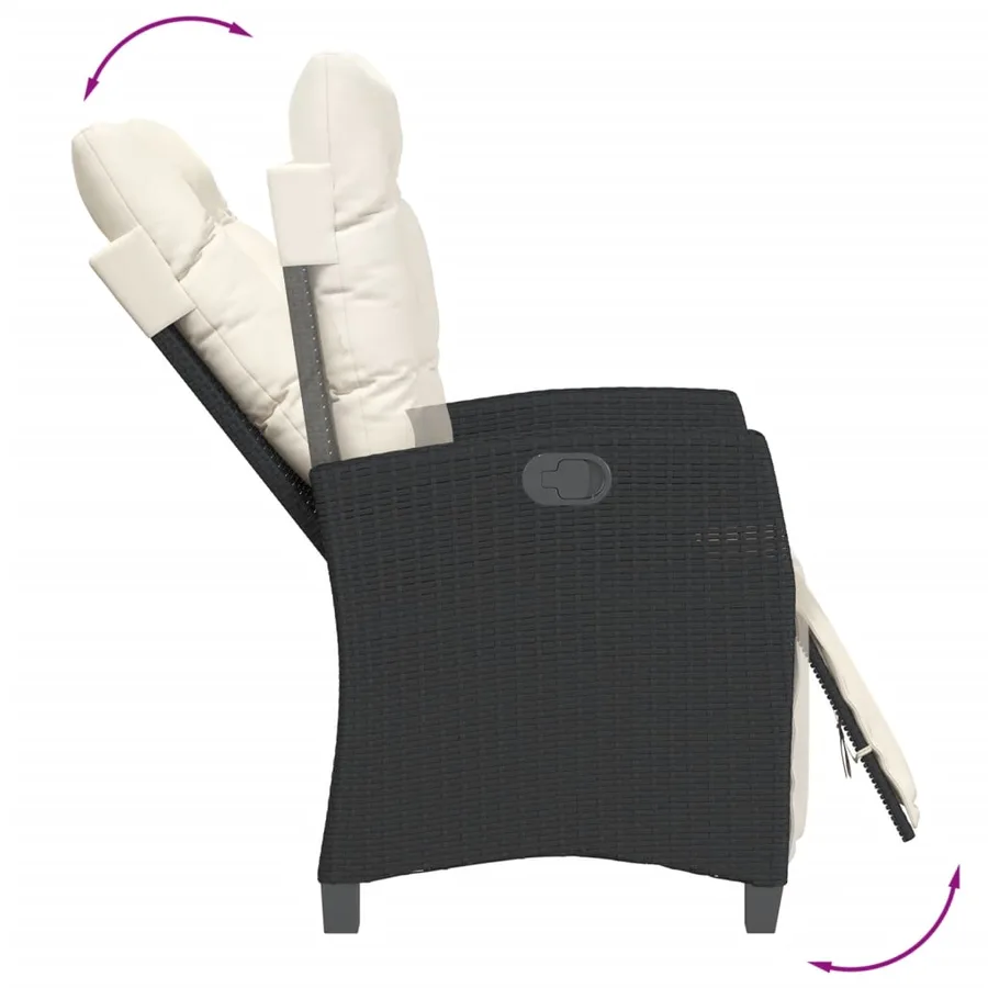 Chaise inclinable de jardin et repose-pied noir résine tressée - 7