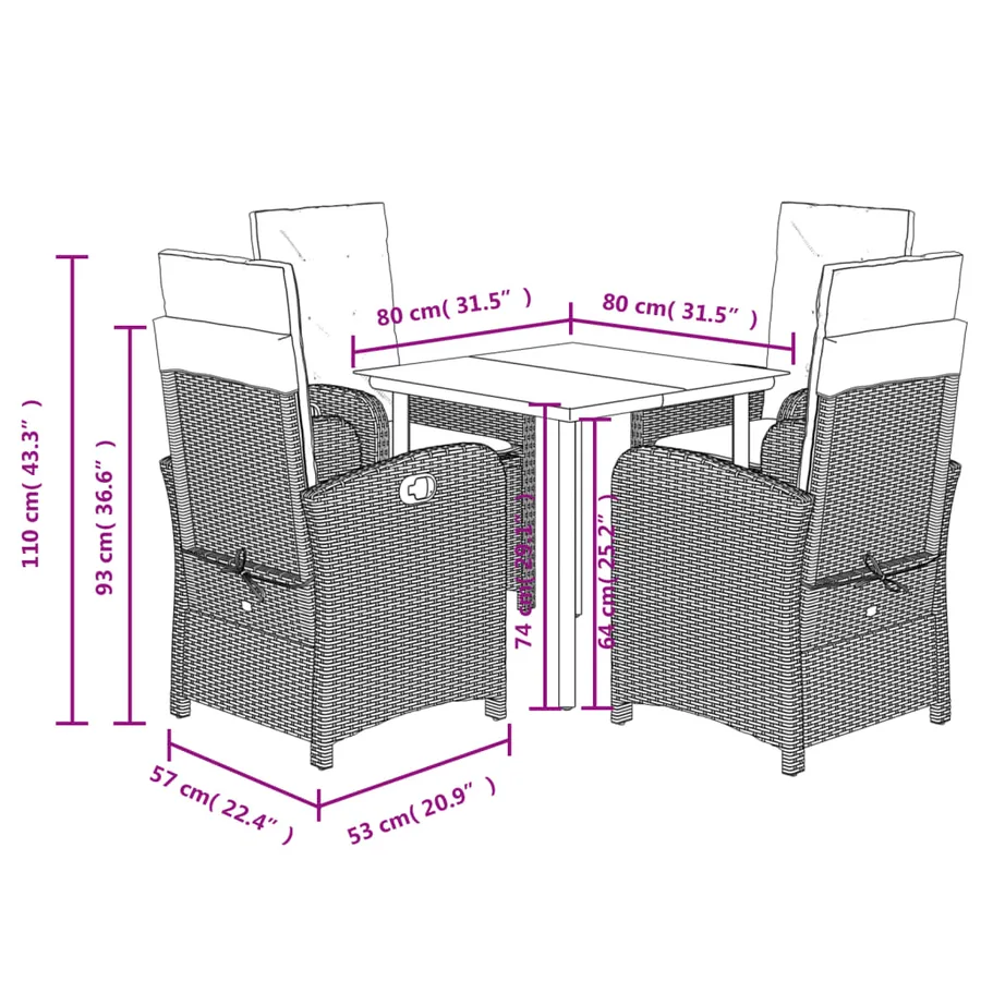Ensemble à manger de jardin coussins 5pcs Noir Résine tressée - 9