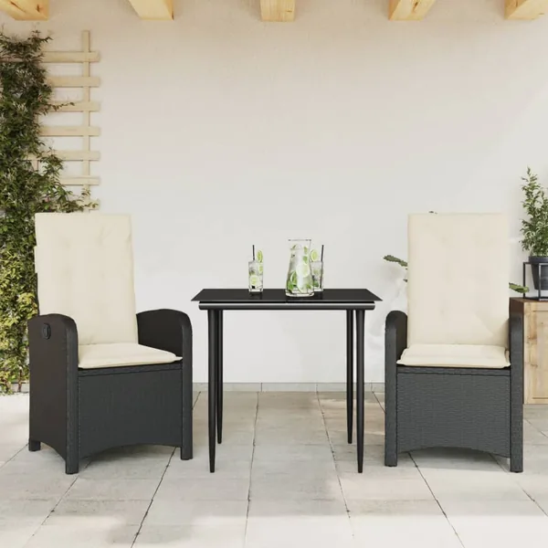 Ensemble à manger de jardin avec coussins 3 pcs Noir