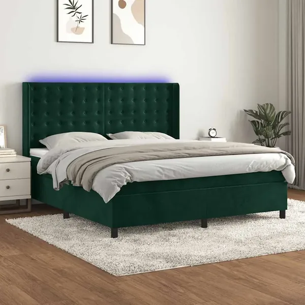 Sommier à lattes de lit matelas et LED Vert foncé 180x200 cm