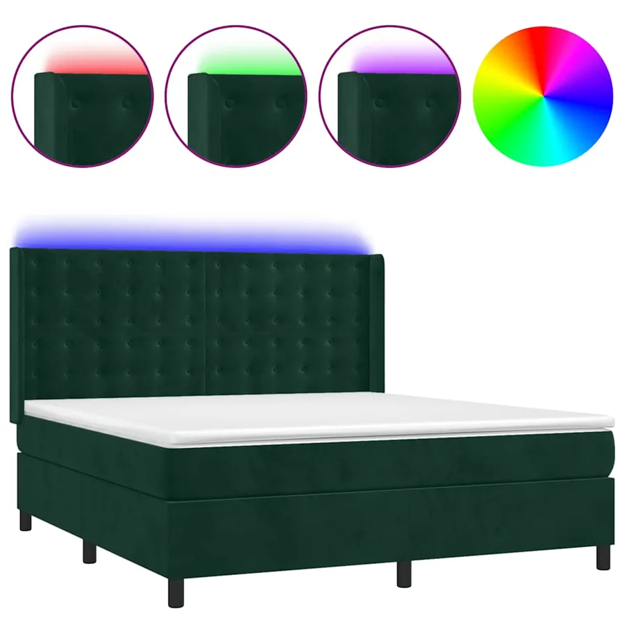 Sommier à lattes de lit matelas et LED Vert foncé 180x200 cm - 2
