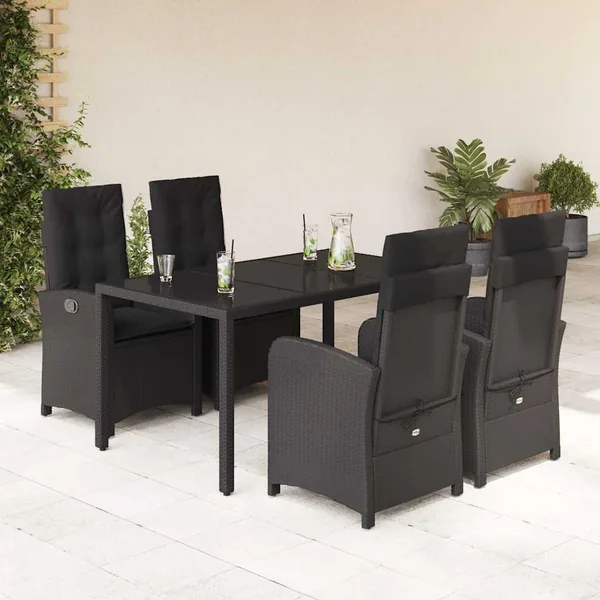 Ensemble à manger de jardin coussins 5pcs Noir Résine tressée