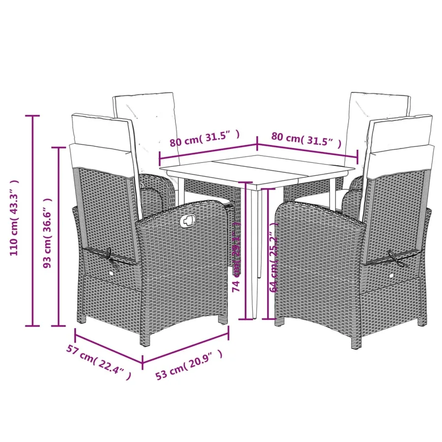 Ensemble à manger de jardin et coussins 5 pcs gris clair rotin - 9