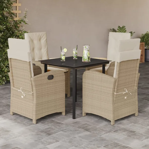 Ensemble à manger de jardin avec coussins 5pcs Beige poly rotin