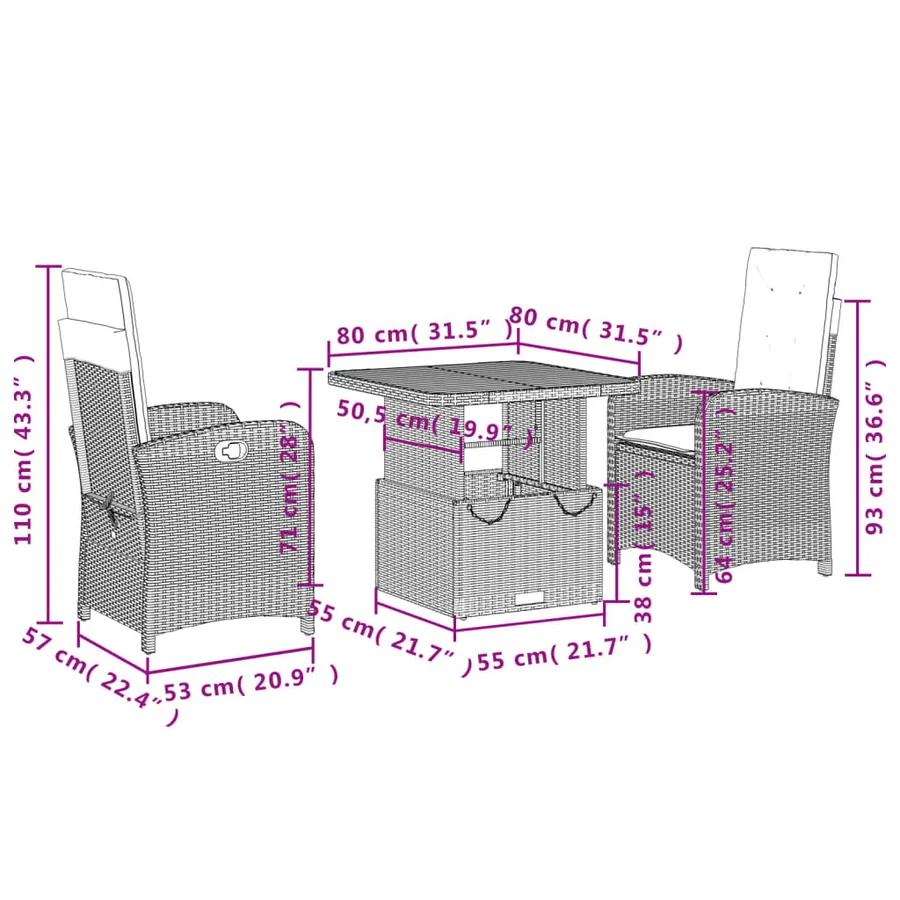 Ensemble à manger de jardin et coussins 3 pcs Beige poly rotin - 8