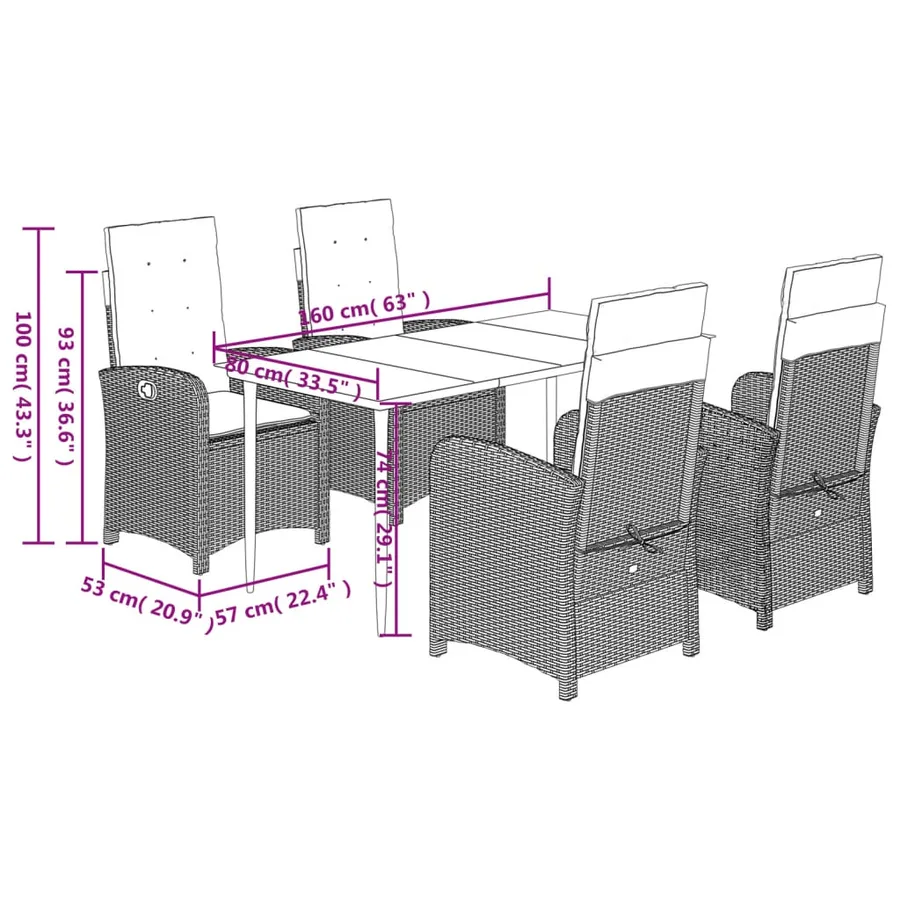 Ensemble à manger de jardin 5 pcs et coussins marron poly rotin - 9