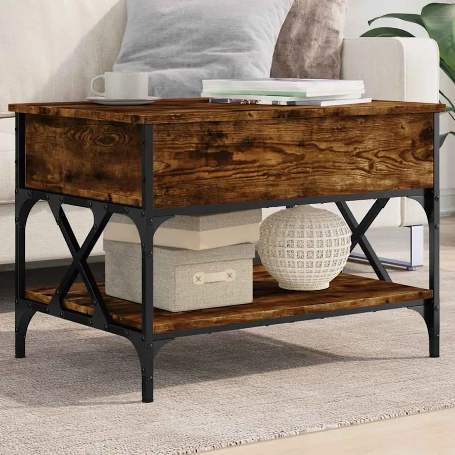 Table basse chêne fumé 70x50x50 cm bois d'ingénierie et métal
