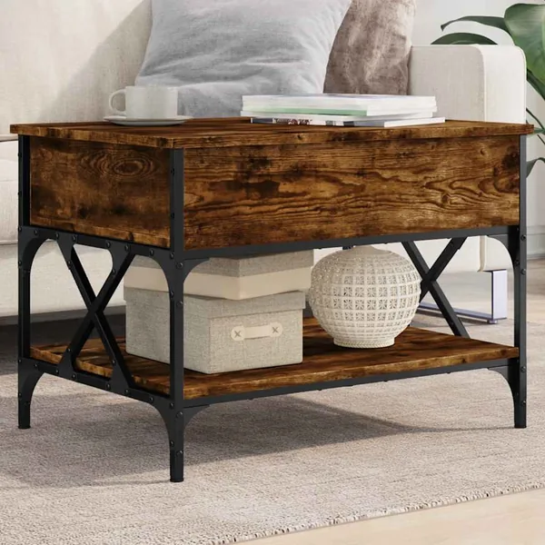 Table basse chêne fumé 70x50x50 cm bois d'ingénierie et métal