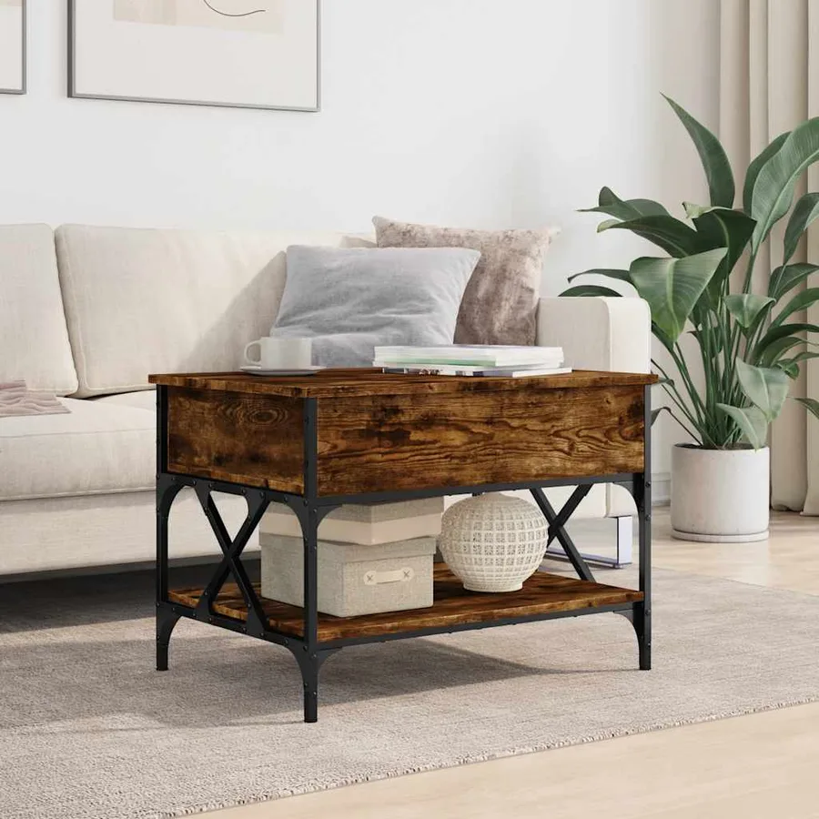 Table basse chêne fumé 70x50x50 cm bois d'ingénierie et métal - 3