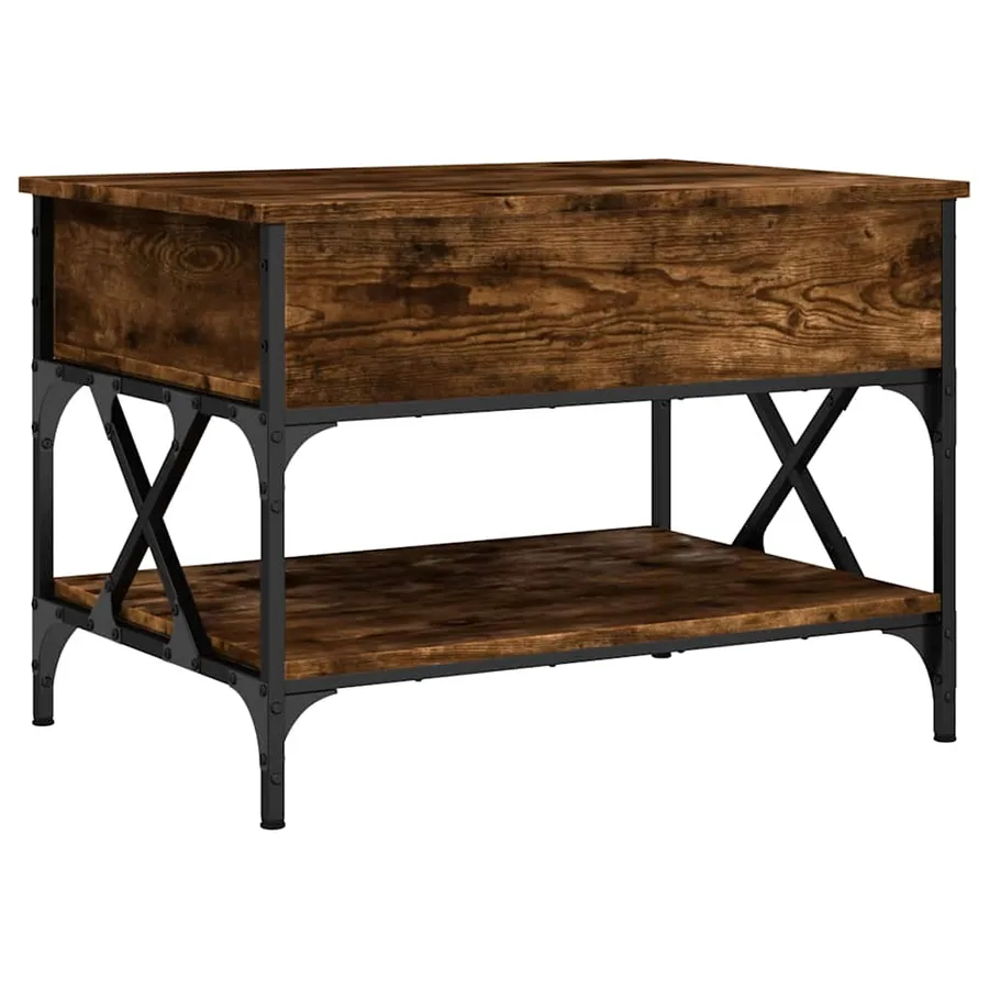 Table basse chêne fumé 70x50x50 cm bois d'ingénierie et métal - 7