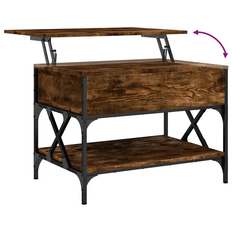 Table basse chêne fumé 70x50x50 cm bois d'ingénierie et métal - 8