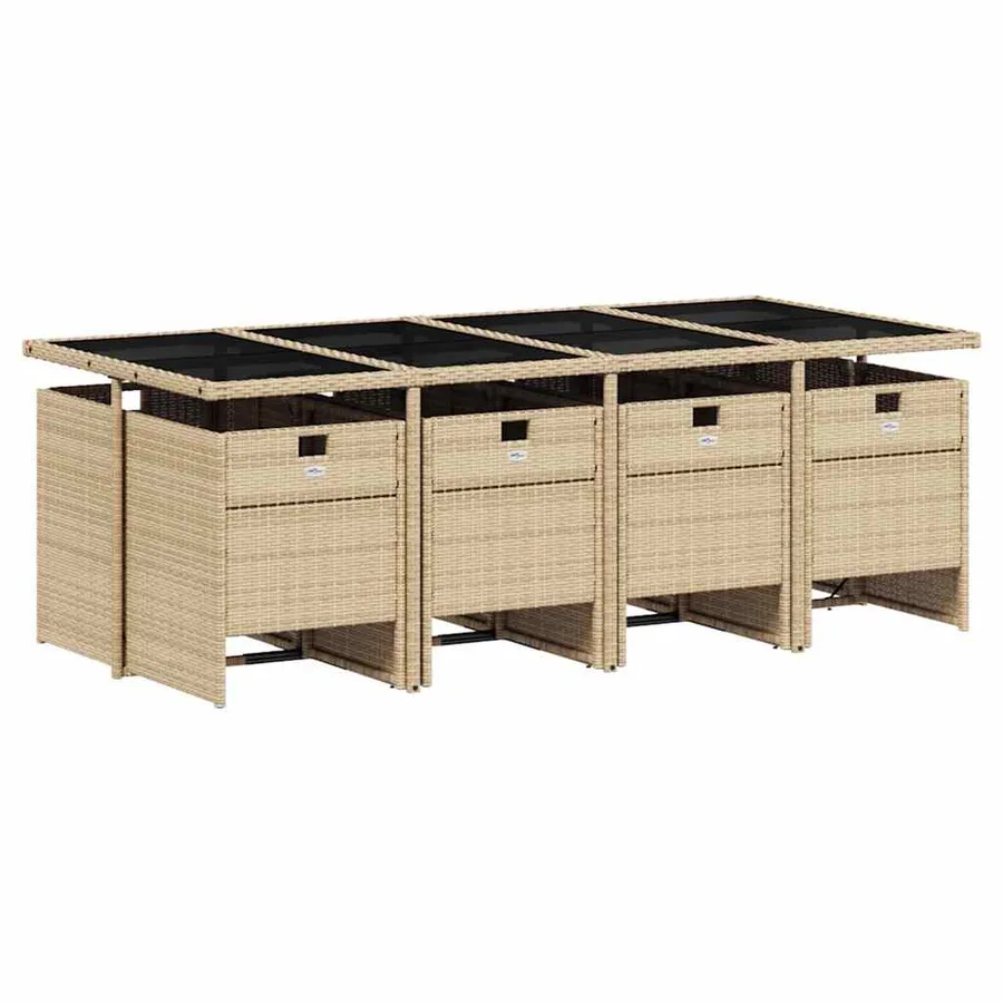 Ensemble à manger de jardin et coussins 9 pcs mélange beige - 3