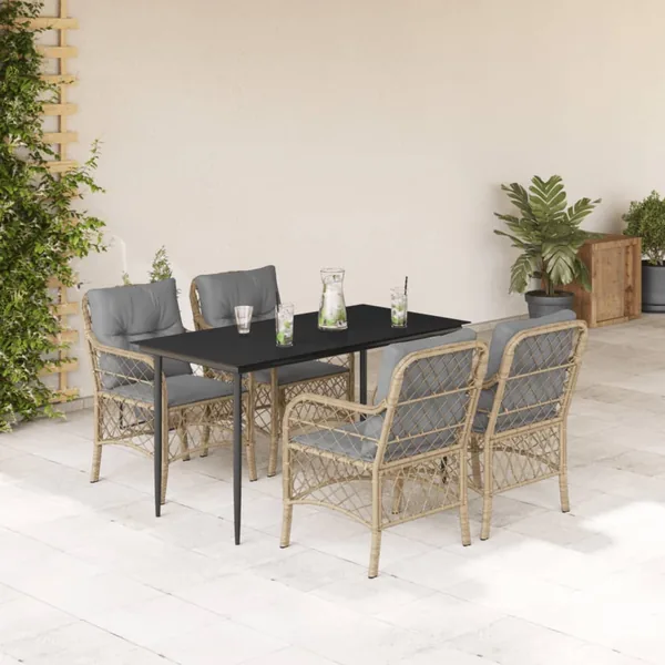 Ensemble à manger de jardin coussins 5 pcs mélange beige rotin