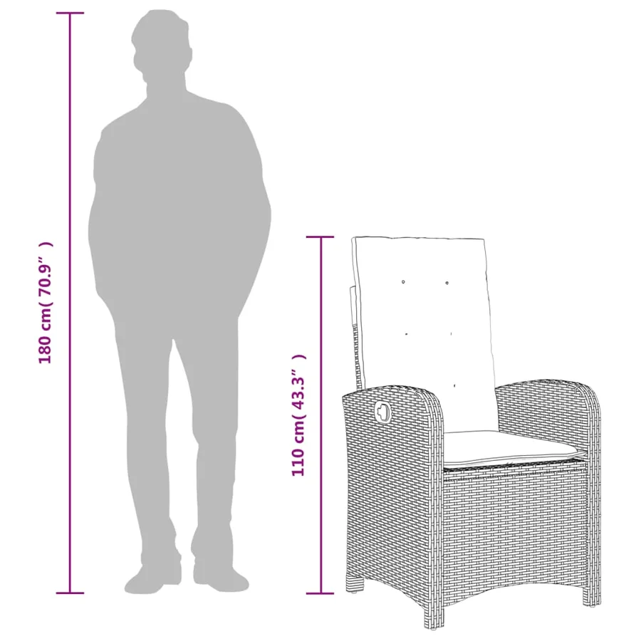 Chaise inclinable de jardin avec coussins marron résine tressée - 11