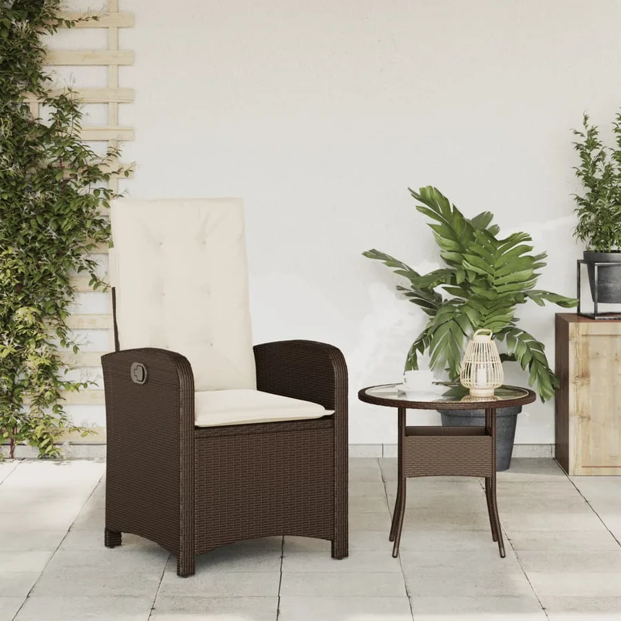 Chaise inclinable de jardin avec coussins marron résine tressée - 3
