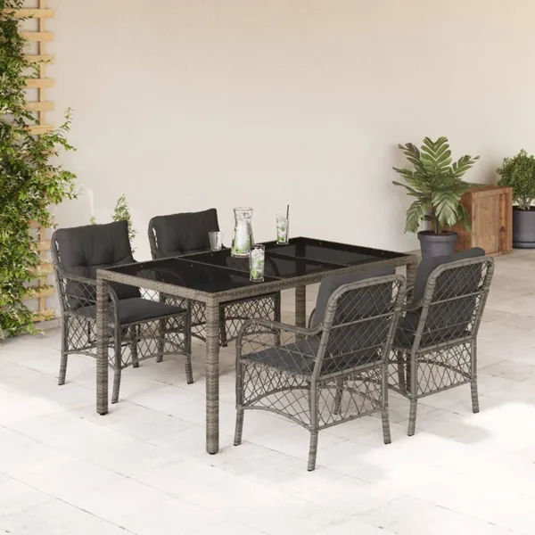 Ensemble à manger de jardin 5 pcs coussins gris résine tressée
