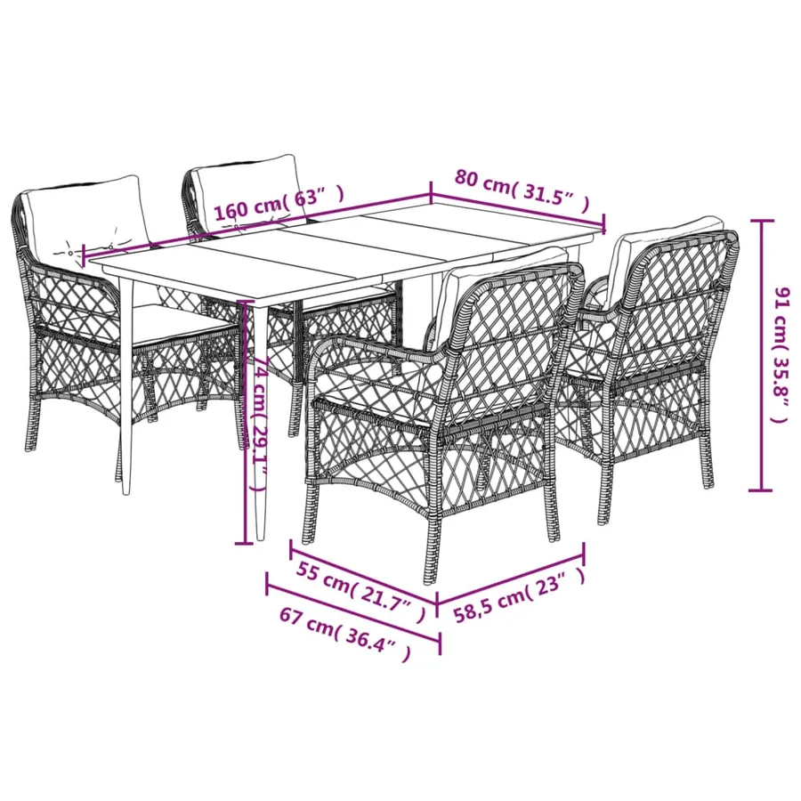 Ensemble à manger de jardin coussins 5pcs Noir Résine tressée - 7