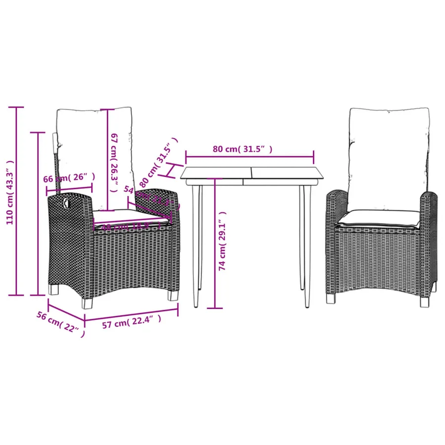 Ensemble à manger de jardin avec coussins 3 pcs Noir - 9