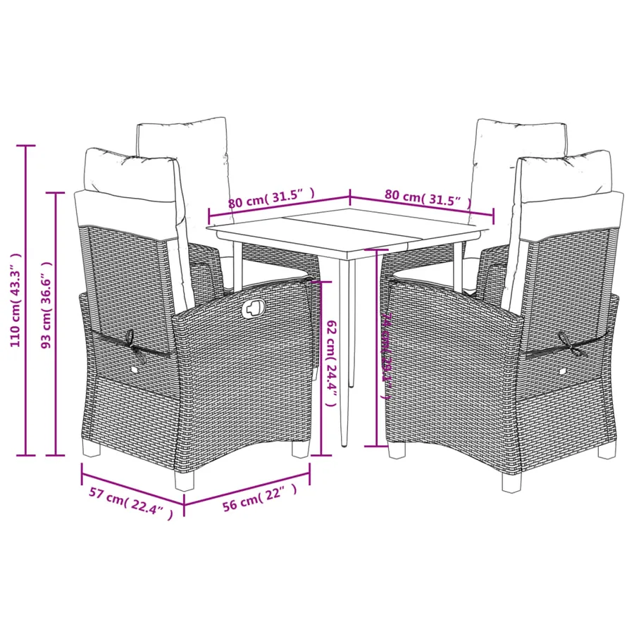 Ensemble à manger de jardin coussins 5pcs Noir Résine tressée - 9