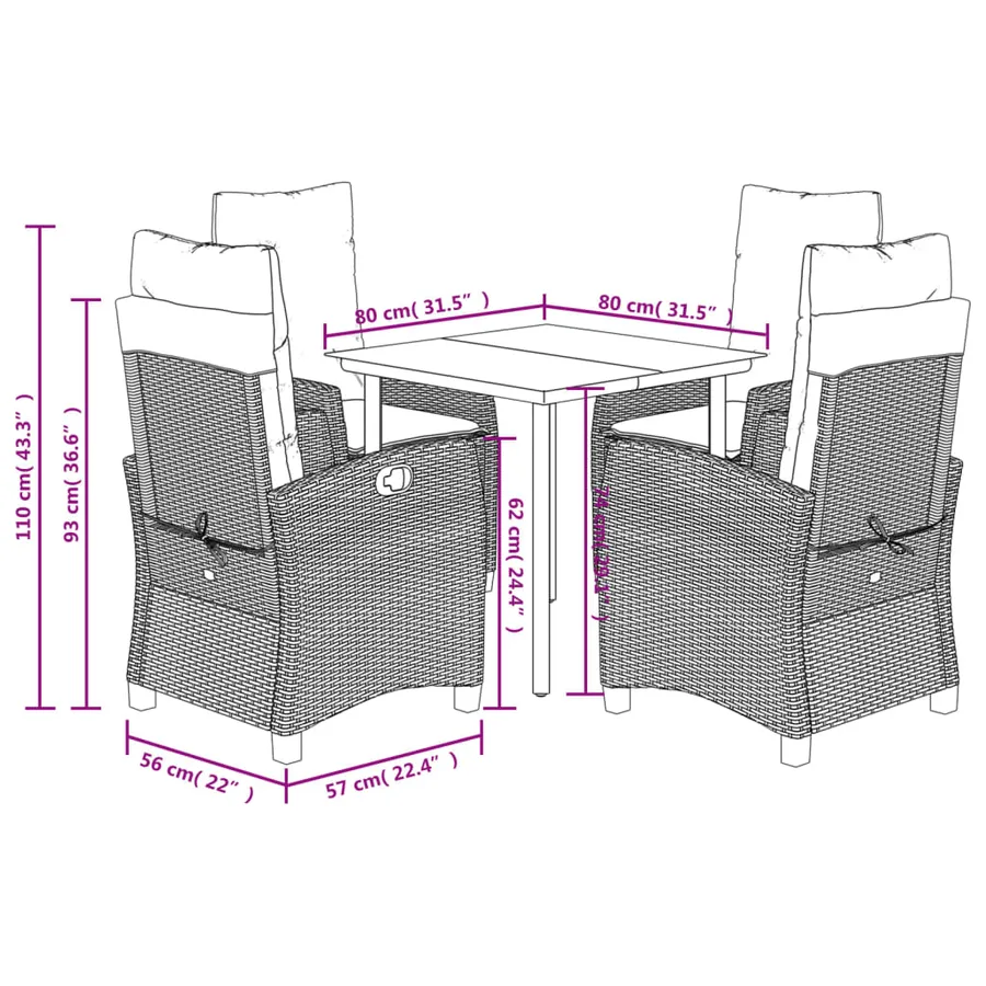 Ensemble à manger de jardin coussins 5pcs Noir Résine tressée - 11