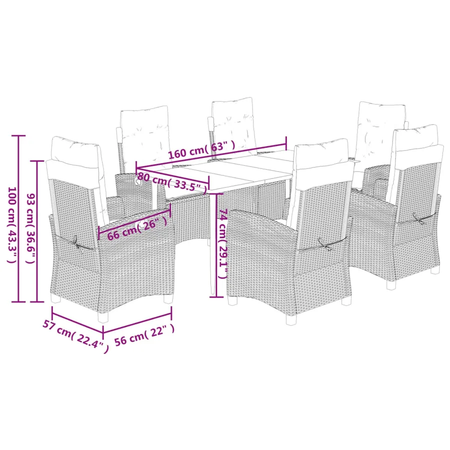Ensemble à manger de jardin et coussins 7 pcs gris rotin - 10