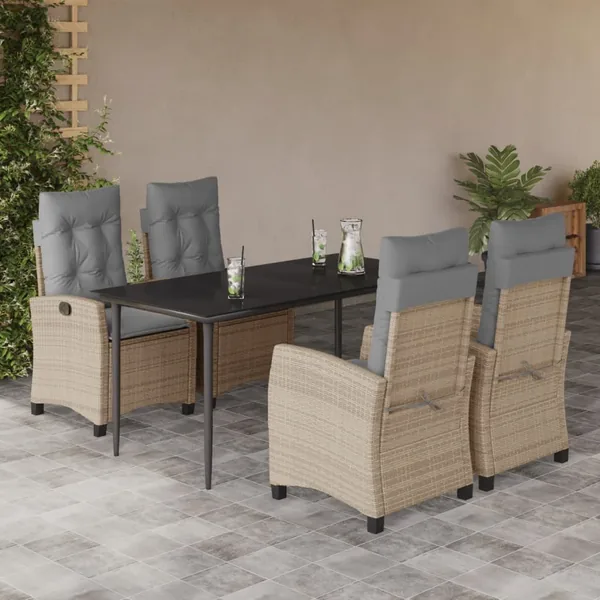 Ensemble à manger de jardin coussins 5 pcs mélange beige rotin