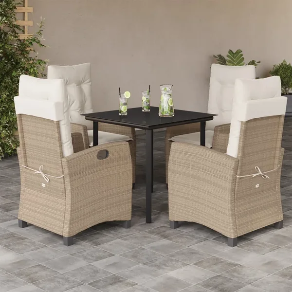Ensemble à manger de jardin avec coussins 5pcs Beige poly rotin