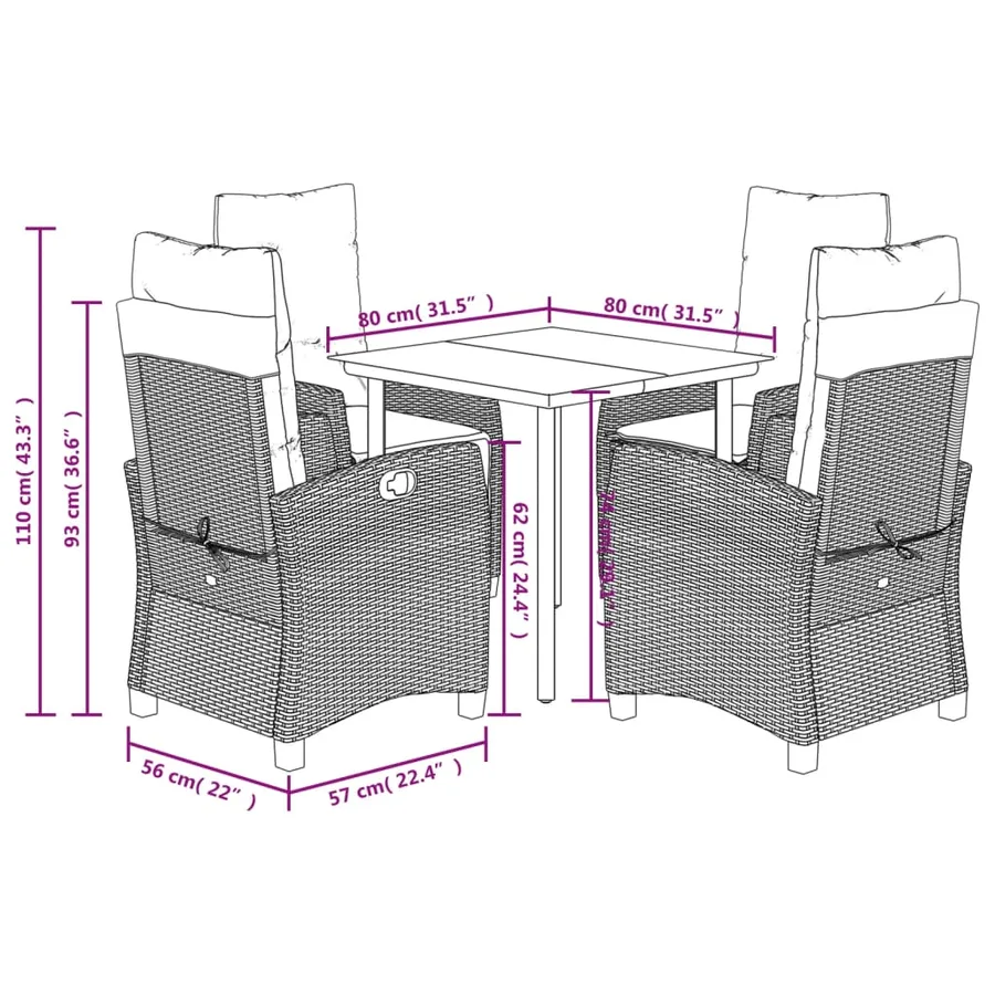 Ensemble à manger de jardin avec coussins 5pcs Beige poly rotin - 9