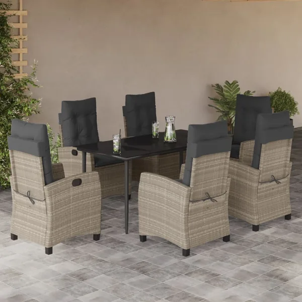 Ensemble à manger de jardin et coussins 7 pcs gris clair rotin