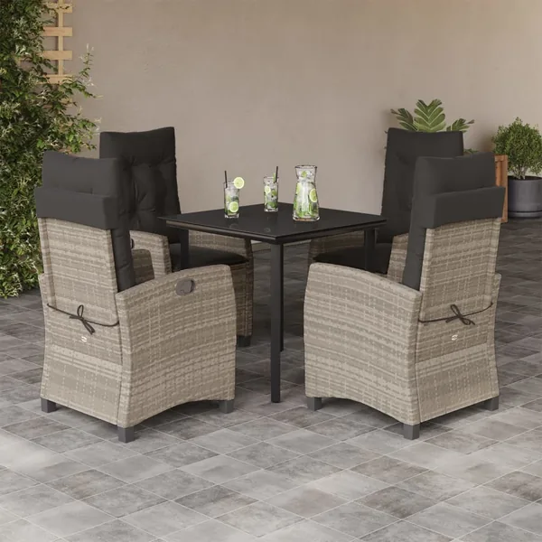 Ensemble à manger de jardin et coussins 5 pcs gris clair rotin