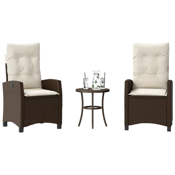 Ensemble de bistro 3 pcs avec coussins marron résine tressée