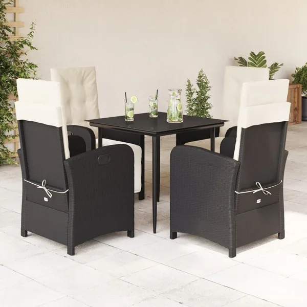 Ensemble à manger de jardin coussins 5pcs Noir Résine tressée