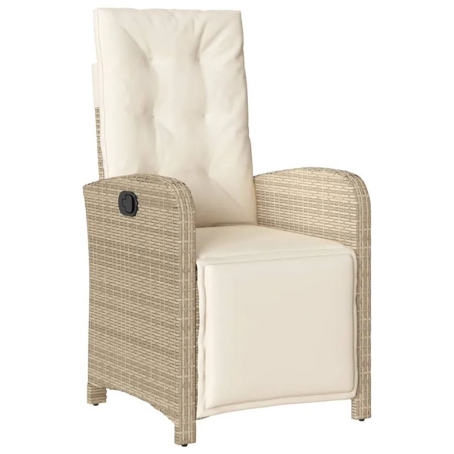 Chaise inclinable de jardin et repose-pied beige résine tressée - 2