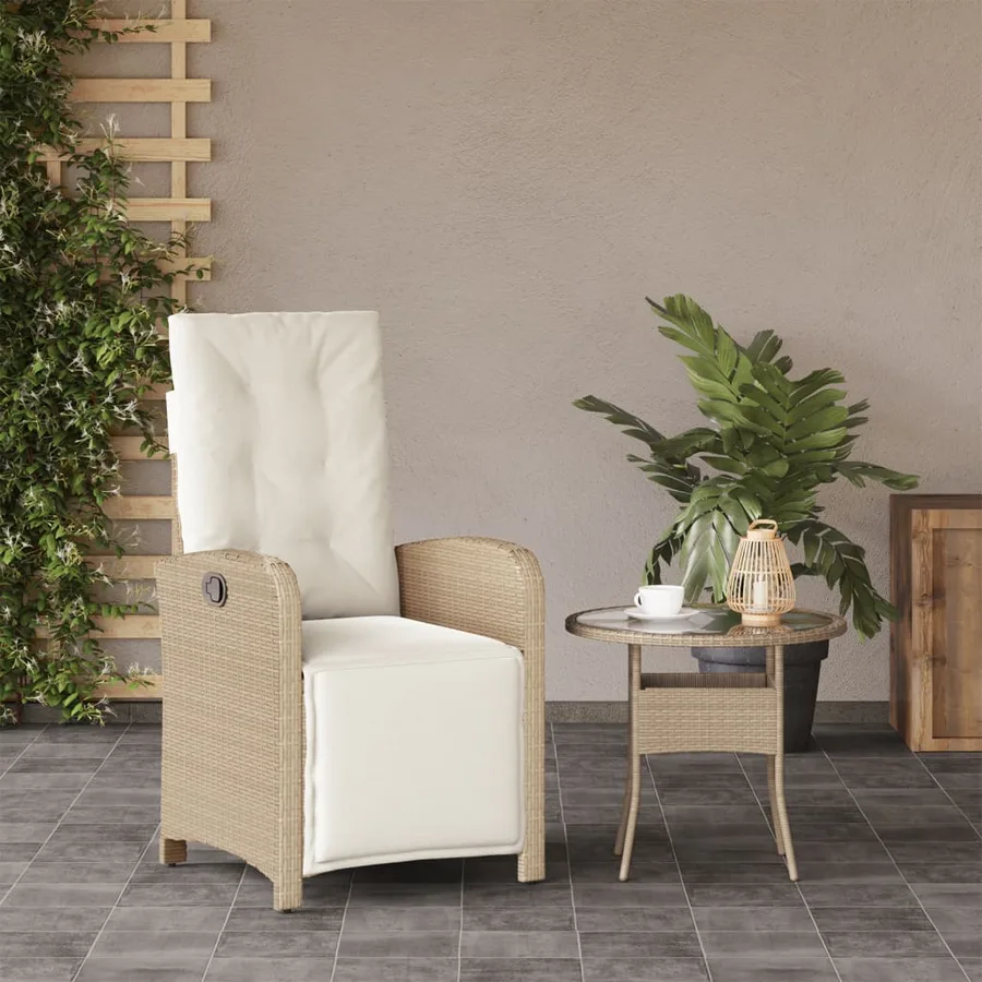 Chaise inclinable de jardin et repose-pied beige résine tressée - 3