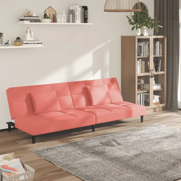 Canapé-lit à 2 places avec deux oreillers Rose Velours