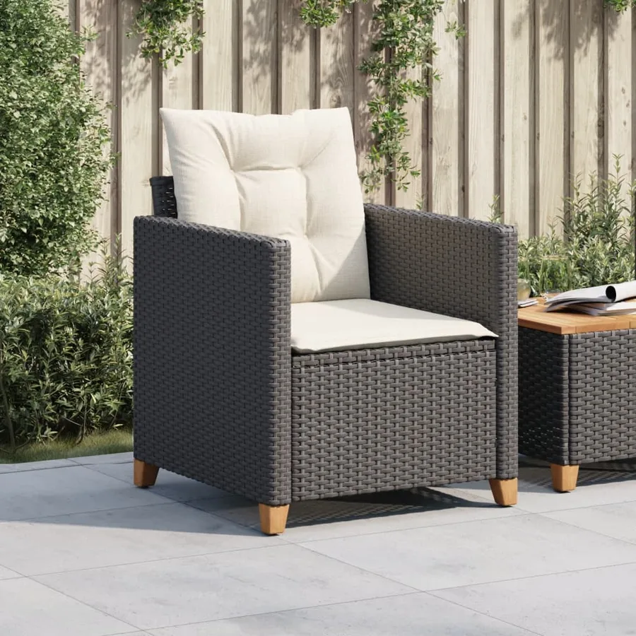 Chaise de jardin avec coussins noir résine tressée - 3