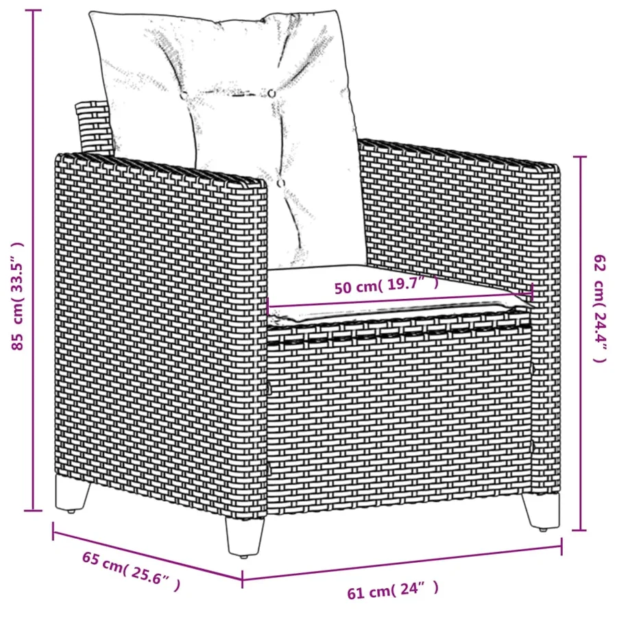 Chaise de jardin avec coussins noir résine tressée - 8