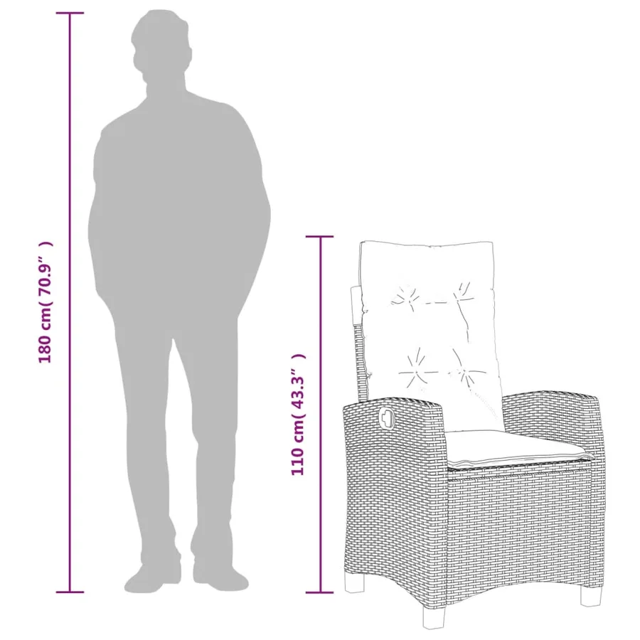 Chaise inclinable de jardin avec coussins gris résine tressée - 11