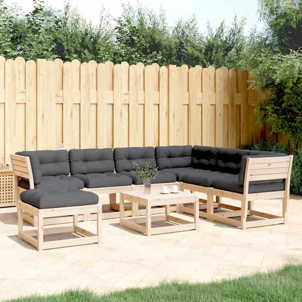 Salon de jardin 7 pcs avec coussins Bois de pin massif