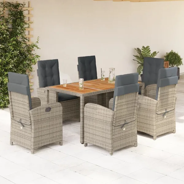 Ensemble à manger de jardin et coussins 7 pcs gris rotin