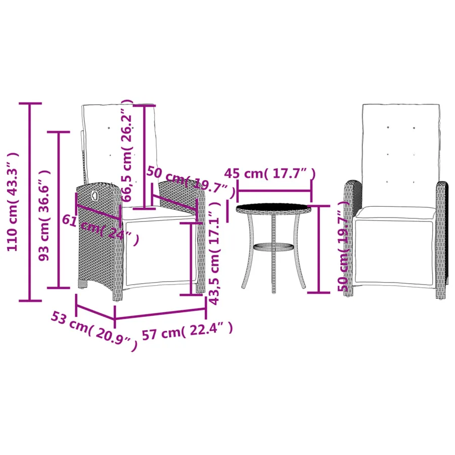 Ensemble de bistro 3 pcs coussins mélange beige résine tressée - 15