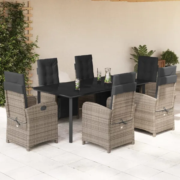 Ensemble à manger de jardin et coussins 7 pcs gris rotin