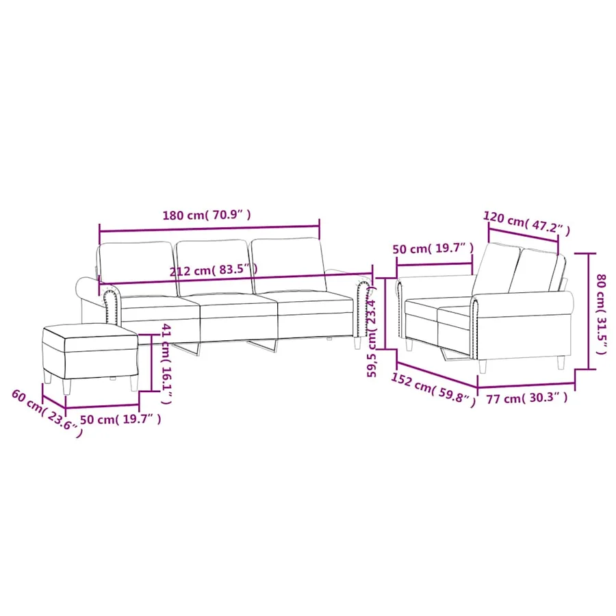 Ensemble de canapés 3 pcs avec coussins Noir Velours - 9