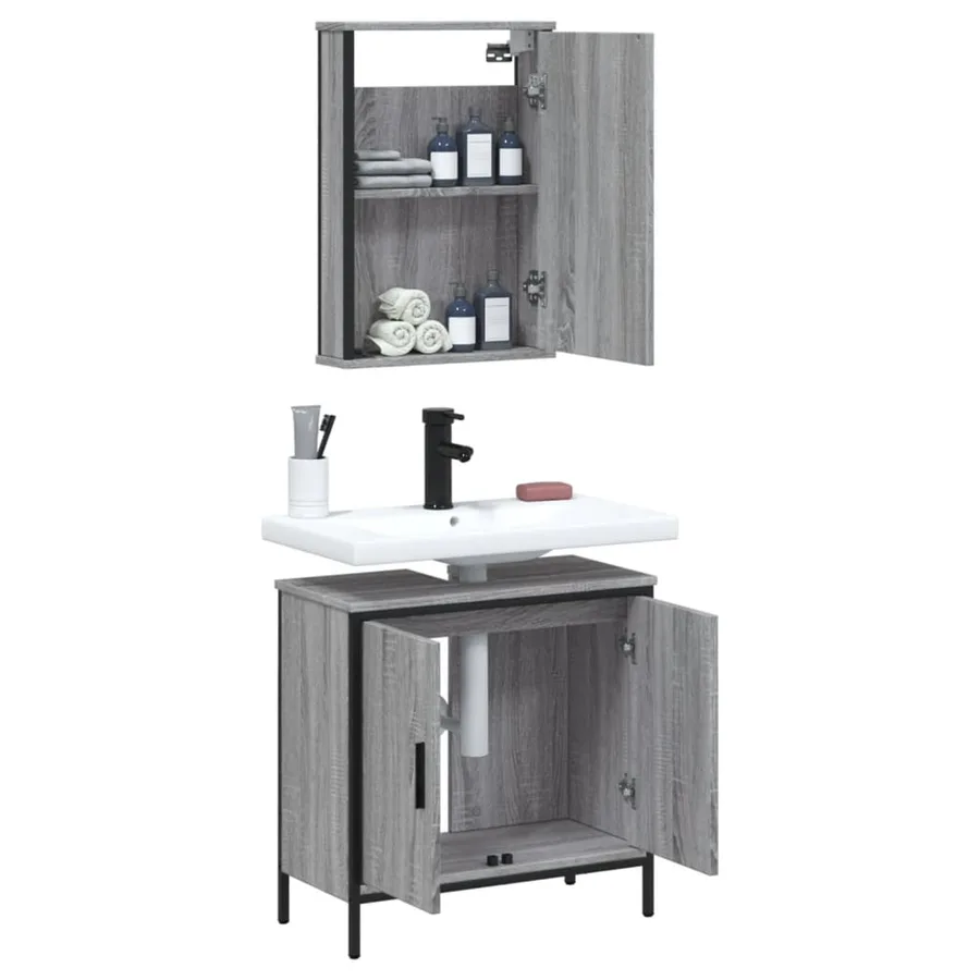 Ensemble de meubles de salle de bain 2 pcs Sonoma gris - 4