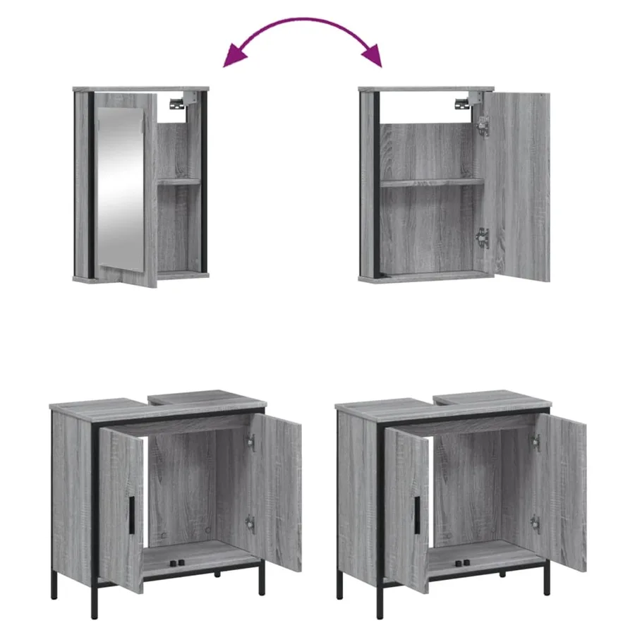 Ensemble de meubles de salle de bain 2 pcs Sonoma gris - 9