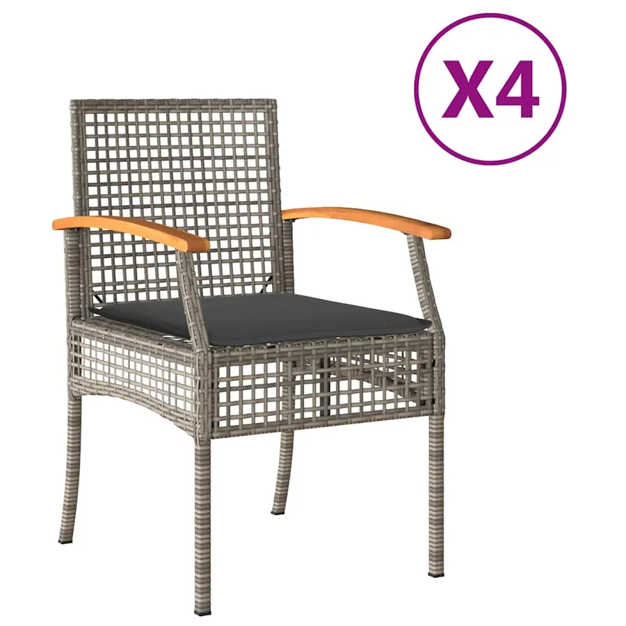Chaises de jardin coussins lot de 4 gris résine tressée acacia - 2