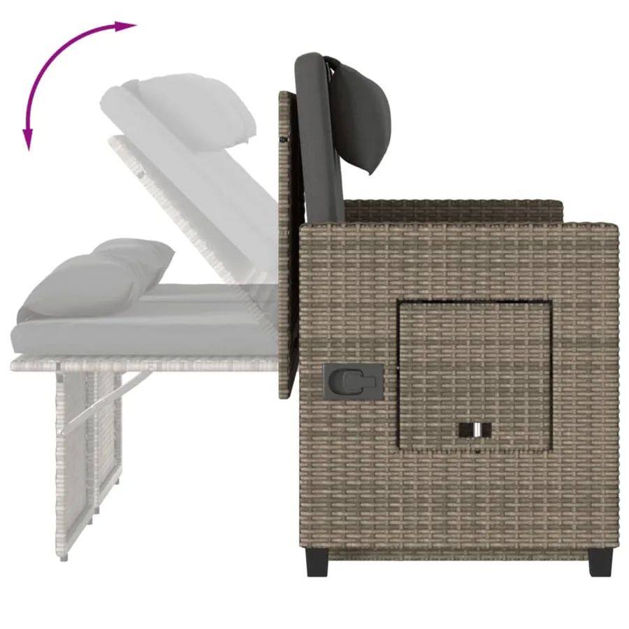 Banc inclinable de jardin avec coussins gris résine tressée - 10