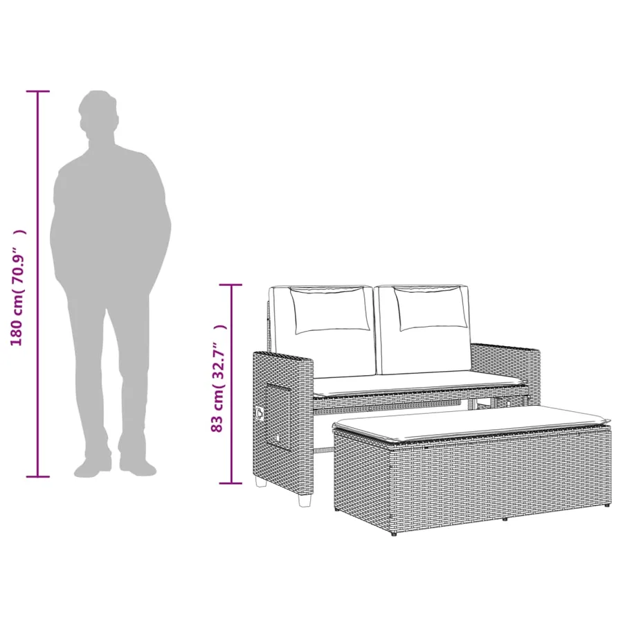 Banc inclinable de jardin avec coussins gris résine tressée - 14